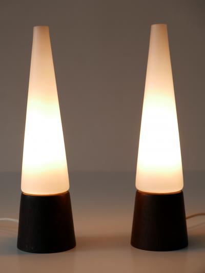 Set of Two Mid Century Modern Opaline Glass Teak Table Lamps Scandinavia 1960s