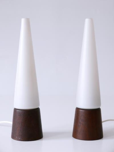 Set of Two Mid Century Modern Opaline Glass Teak Table Lamps Scandinavia 1960s