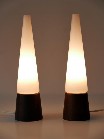 Set of Two Mid Century Modern Opaline Glass Teak Table Lamps Scandinavia 1960s