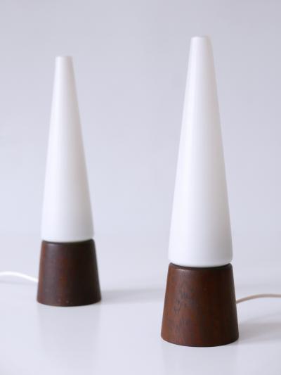 Set of Two Mid Century Modern Opaline Glass Teak Table Lamps Scandinavia 1960s