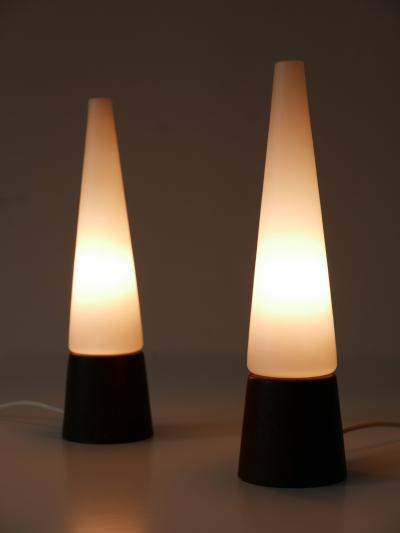 Set of Two Mid Century Modern Opaline Glass Teak Table Lamps Scandinavia 1960s