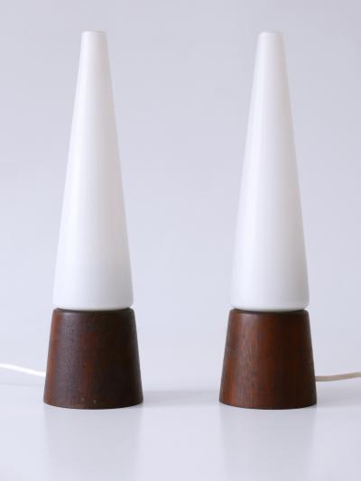 Set of Two Mid Century Modern Opaline Glass Teak Table Lamps Scandinavia 1960s