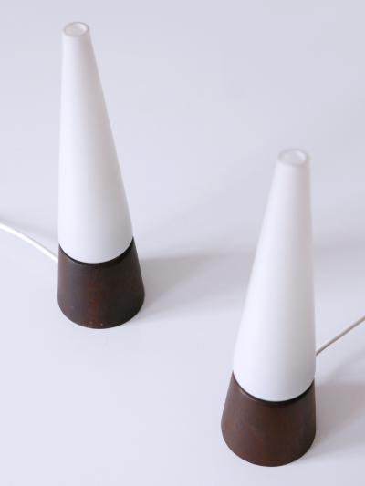 Set of Two Mid Century Modern Opaline Glass Teak Table Lamps Scandinavia 1960s