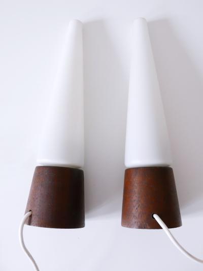 Set of Two Mid Century Modern Opaline Glass Teak Table Lamps Scandinavia 1960s