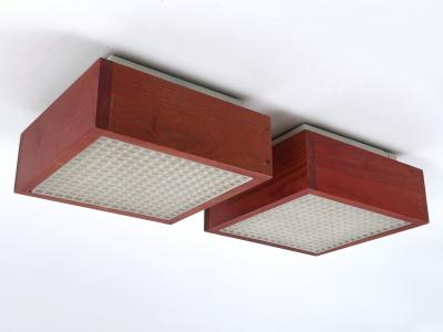 Set of Two Mid Century Modern Pine Wood Flush Mount or Ceiling Lamp Sweden 1970s