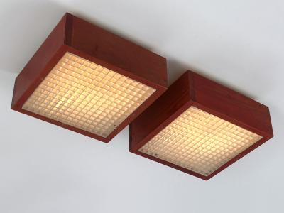 Set of Two Mid Century Modern Pine Wood Flush Mount or Ceiling Lamp Sweden 1970s