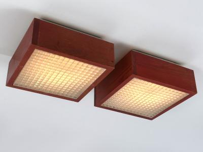 Set of Two Mid Century Modern Pine Wood Flush Mount or Ceiling Lamp Sweden 1970s