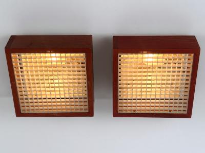 Set of Two Mid Century Modern Pine Wood Flush Mount or Ceiling Lamp Sweden 1970s