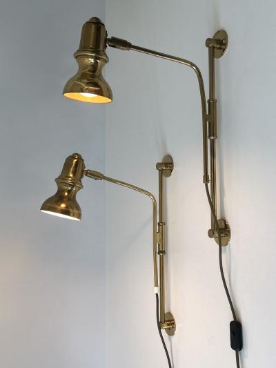 Set of Two Rare Adjustable Mid Century Brass Bedside Wall Lights Germany 1960s