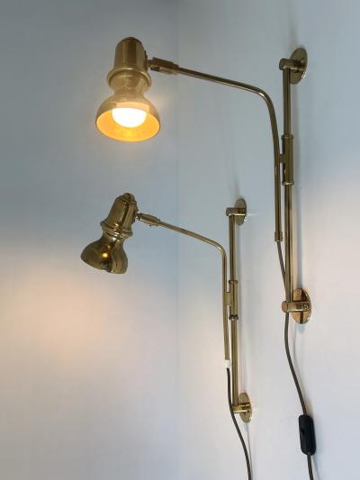 Set of Two Rare Adjustable Mid Century Brass Bedside Wall Lights Germany 1960s
