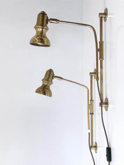 Set of Two Rare Adjustable Mid Century Brass Bedside Wall Lights Germany 1960s