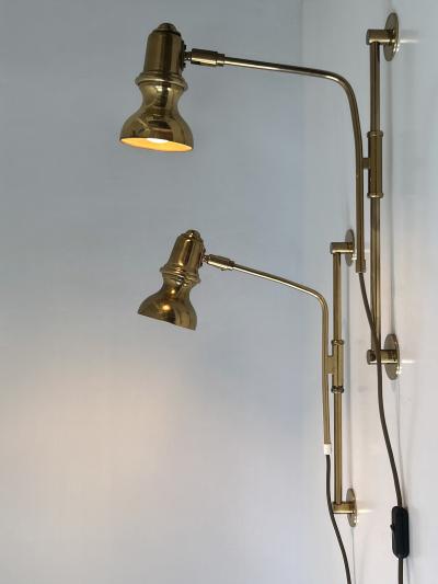 Set of Two Rare Adjustable Mid Century Brass Bedside Wall Lights Germany 1960s