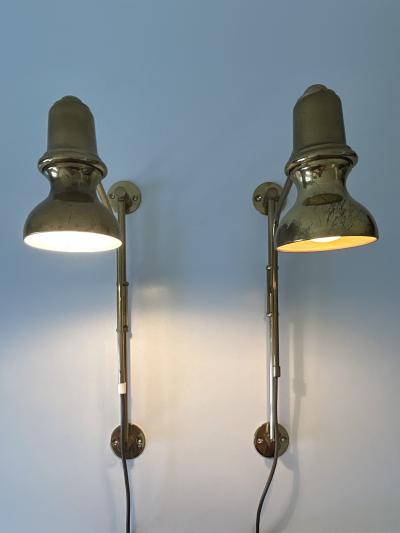 Set of Two Rare Adjustable Mid Century Brass Bedside Wall Lights Germany 1960s