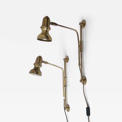 Set of Two Rare Adjustable Mid Century Brass Bedside Wall Lights Germany 1960s