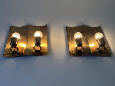 Set of Two Rare Elegant Mid Century Modern Brass Sconces Germany 1950s