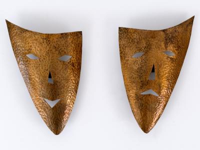 Set of Two Rare Hand Hammered Copper Wall Objects or Masks Germany 1960s
