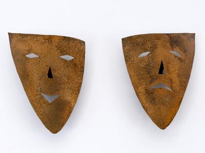 Set of Two Rare Hand Hammered Copper Wall Objects or Masks Germany 1960s