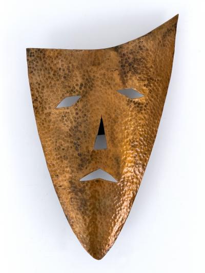 Set of Two Rare Hand Hammered Copper Wall Objects or Masks Germany 1960s