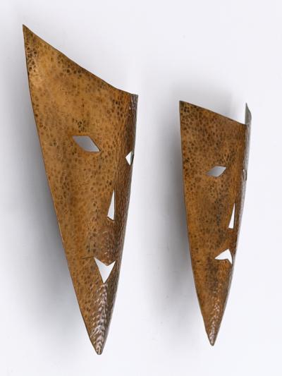 Set of Two Rare Hand Hammered Copper Wall Objects or Masks Germany 1960s