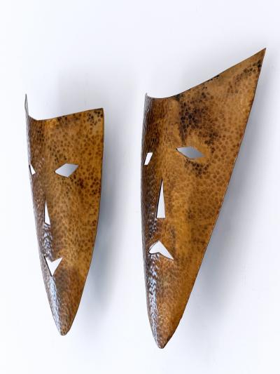 Set of Two Rare Hand Hammered Copper Wall Objects or Masks Germany 1960s