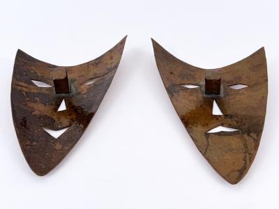 Set of Two Rare Hand Hammered Copper Wall Objects or Masks Germany 1960s