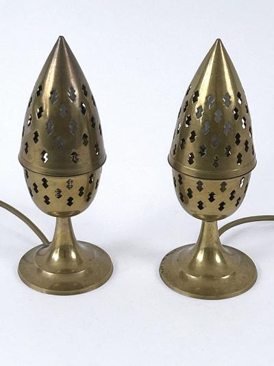 Set of Two Rare Lovely Perforated Brass Bedside Table Lamps Sweden 1960s