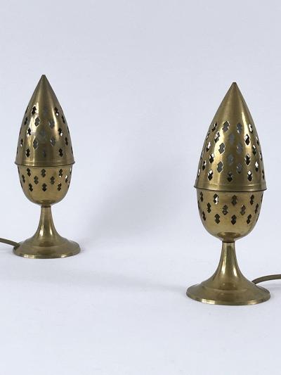 Set of Two Rare Lovely Perforated Brass Bedside Table Lamps Sweden 1960s