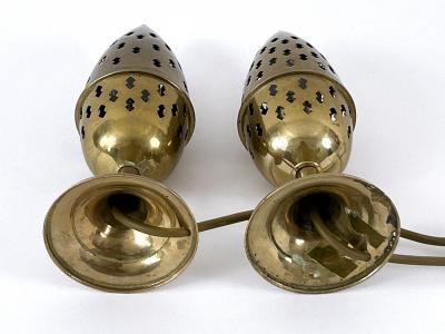Set of Two Rare Lovely Perforated Brass Bedside Table Lamps Sweden 1960s