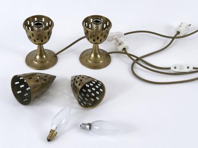 Set of Two Rare Lovely Perforated Brass Bedside Table Lamps Sweden 1960s
