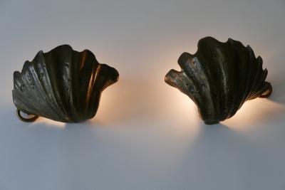 Set of Two Rare Mid Century Modern Cast Bronze Sea Shell Sconces Germany 1960s