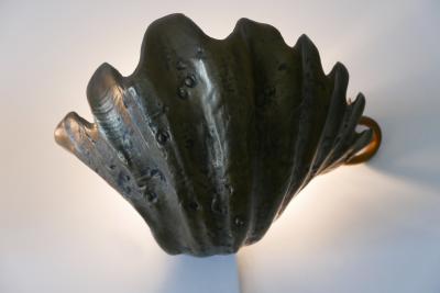 Set of Two Rare Mid Century Modern Cast Bronze Sea Shell Sconces Germany 1960s
