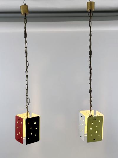 Set of Two Rectangular Mid Century Modern Polychrome Pendant Lamps Germany 1960s