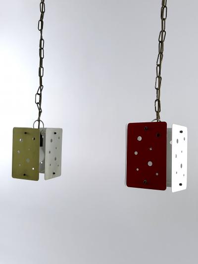 Set of Two Rectangular Mid Century Modern Polychrome Pendant Lamps Germany 1960s