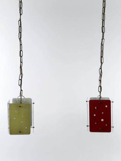 Set of Two Rectangular Mid Century Modern Polychrome Pendant Lamps Germany 1960s