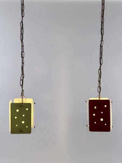 Set of Two Rectangular Mid Century Modern Polychrome Pendant Lamps Germany 1960s