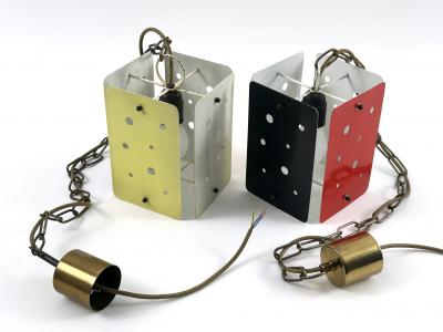 Set of Two Rectangular Mid Century Modern Polychrome Pendant Lamps Germany 1960s