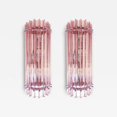 Set of Two Scenographic Pink Triedro Murano Glass Wall Sconces