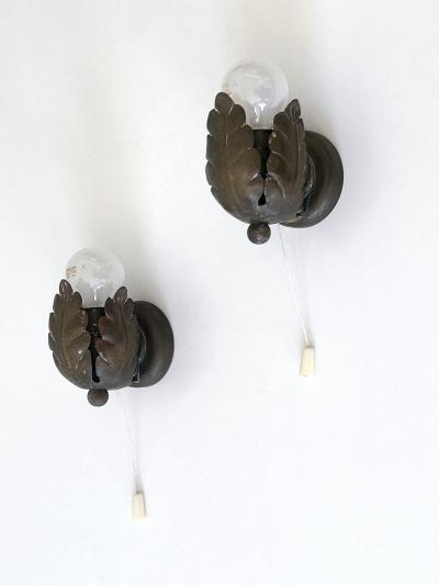 Set of Two Small Lovely Mid Century Brass Sconces Flower Buds Germany 1950s