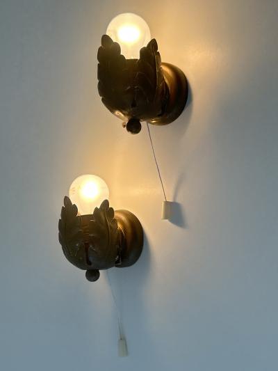 Set of Two Small Lovely Mid Century Brass Sconces Flower Buds Germany 1950s