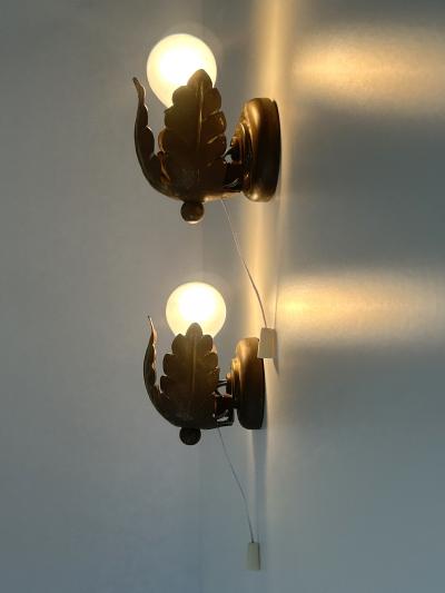 Set of Two Small Lovely Mid Century Brass Sconces Flower Buds Germany 1950s