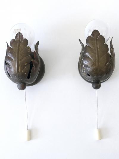 Set of Two Small Lovely Mid Century Brass Sconces Flower Buds Germany 1950s
