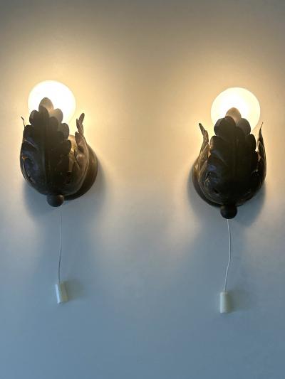 Set of Two Small Lovely Mid Century Brass Sconces Flower Buds Germany 1950s