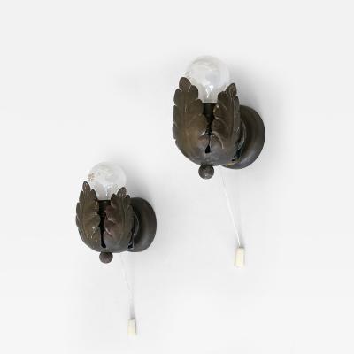 Set of Two Small Lovely Mid Century Brass Sconces Flower Buds Germany 1950s