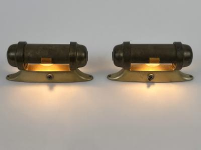 Set of Two Streamline Bauhaus Design Sub Marine Cabinet Sconces Germany 1930s
