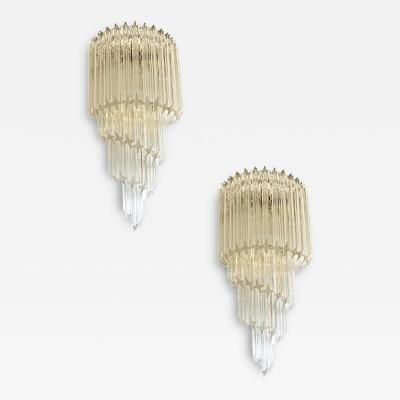 Set of Two Venetian Fum Quadriedro Murano Glass Wall Sconces