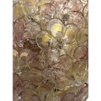 Set of Two Venetian Gold and Violet Flowers Murano Glass Wall Sconces