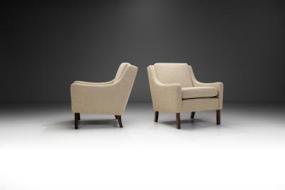 Set of Upholstered Solid Wood Mid Century Armchairs Europe 1960s
