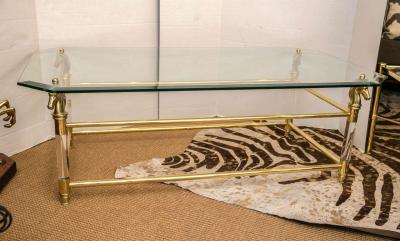 Set of Vintage French Brass and Lucite Horse Head Glass Top Tables