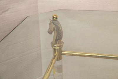 Set of Vintage French Brass and Lucite Horse Head Glass Top Tables
