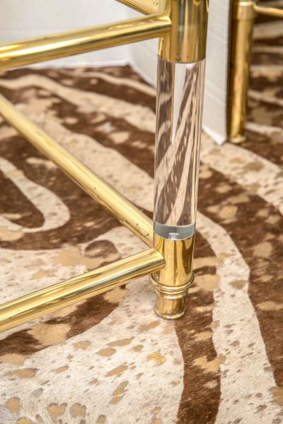 Set of Vintage French Brass and Lucite Horse Head Glass Top Tables
